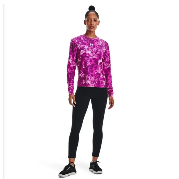 UNDER ARMOUR RIVAL TERRY PRINT CREWNECK LONG SLEEVE SHIRT Women Pink/White Large - Picture 3 of 8